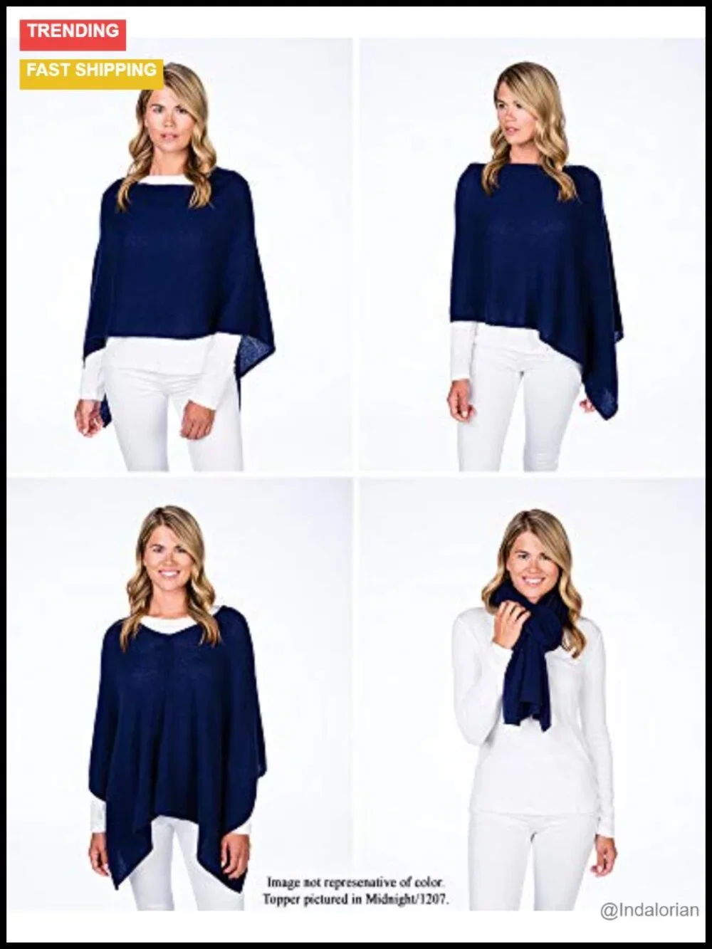100% Cashmere Dress Topper Poncho Wrap Women's Long Sleeve Luxury